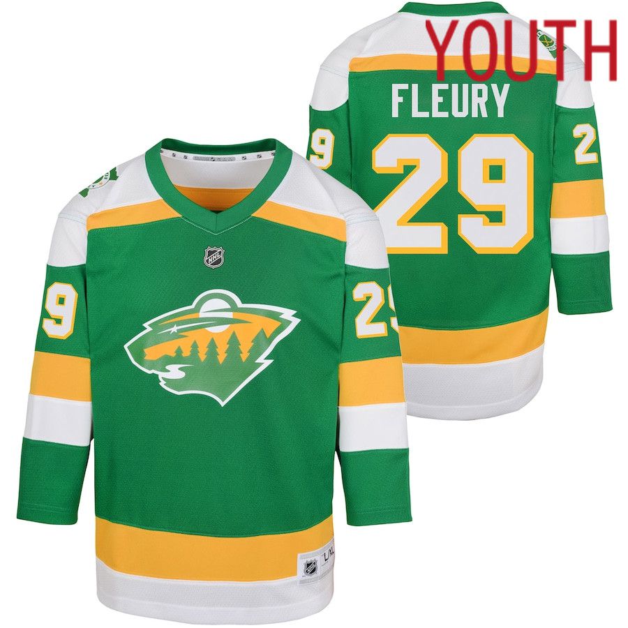 Youth Minnesota Wild #29 Marc-Andre Fleury Green 2023-24 Alternate Replica Player NHL Jersey->women nhl jersey->Women Jersey